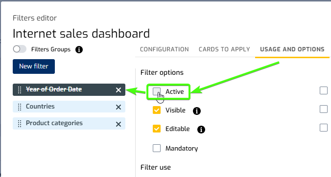 Biuwer - Activate or deactivate a filter