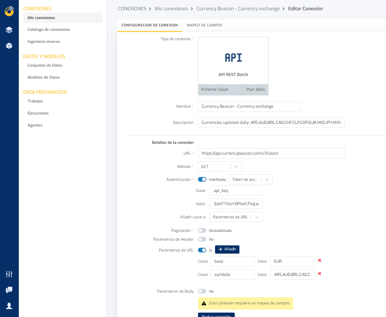 Biuwer - Configuración del conector de datos API REST