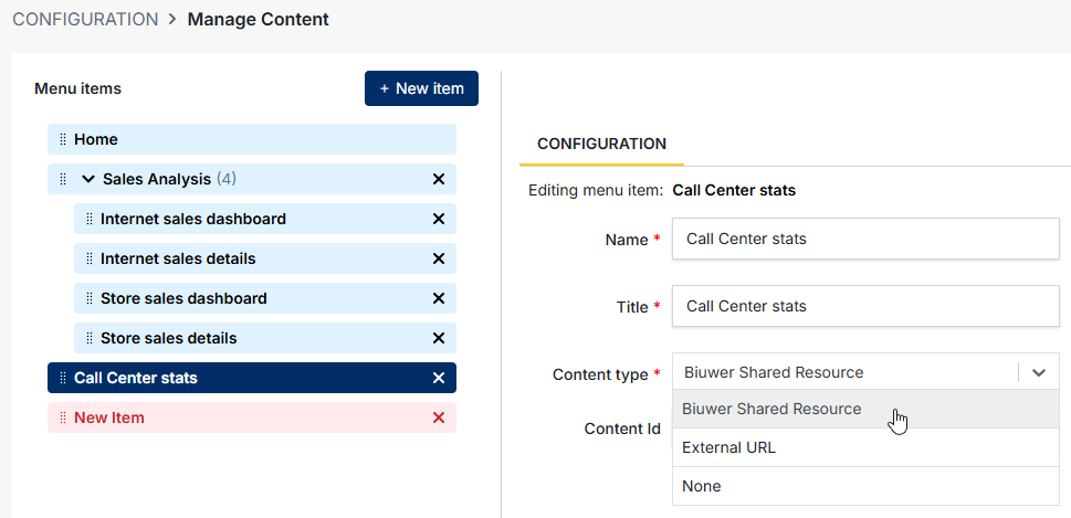 Biuwer - Data Portals - Managing content