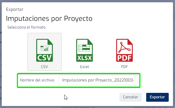 Name autocompletion when exporting data in CSV and Excel formats