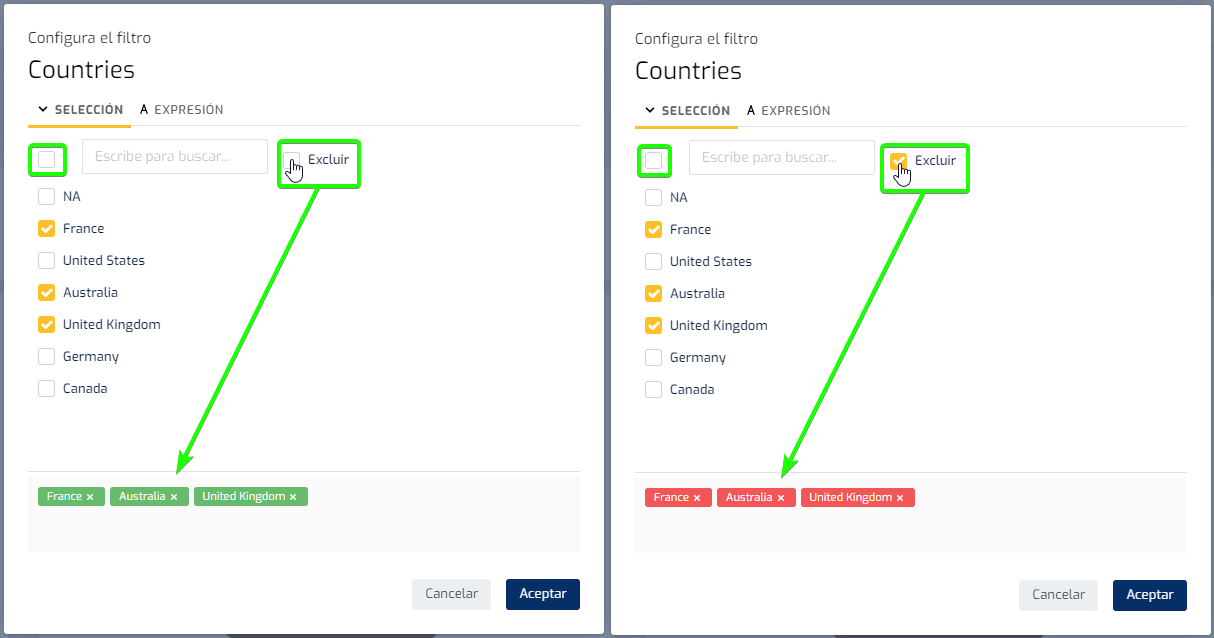 Biuwer - Filters usability has been improved to include and exclude values more easily