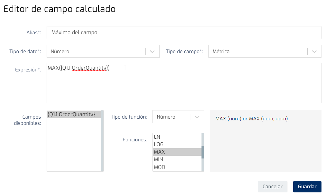 Nuevos operadores numéricos disponibles en expresiones del Editor de Tarjetas