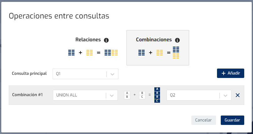 Biuwer - Nueva operación de combinaciones de datos en tarjetas