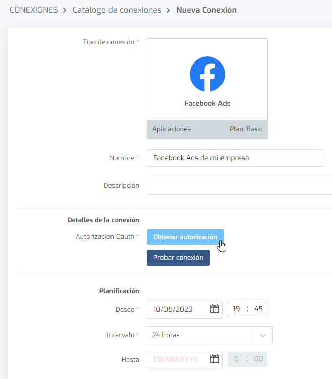 Biuwer - Nuevo conector de datos Facebook Ads