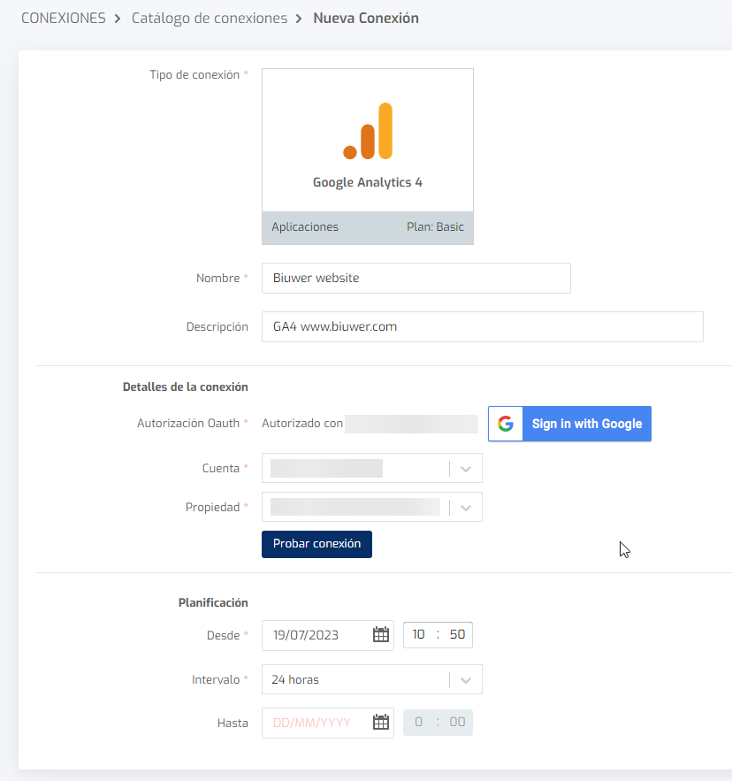 Biuwer - Nuevo conector de datos Google Analytics 4 (GA4)