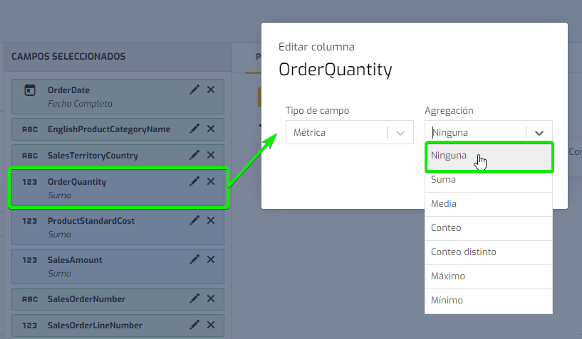 Biuwer - NONE aggregation possibility on METRIC fields