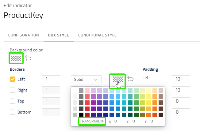 Improved treatment of transparent color in data configurations